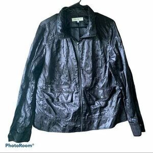 Jones New York Women Faux Black Leather Crinkle Jacket Women Size  1X